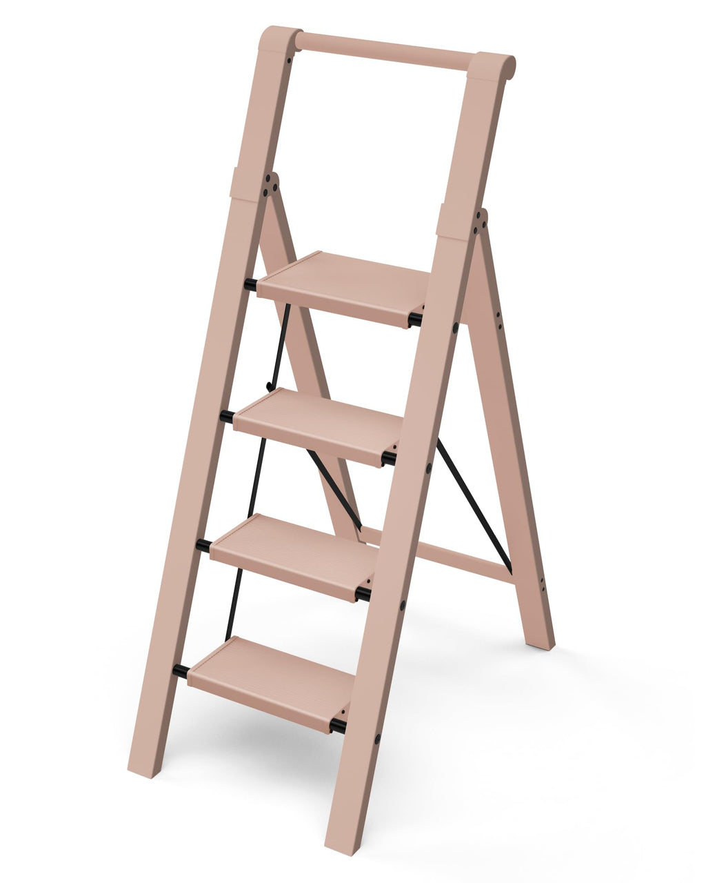 Taranta 4 Step Ladder, Lightweight Aluminum Step Stool with Convenient Handgrip, Folding Ladder with Anti-Slip Pedals, 330lbs Capacity Stepladder for Home, Office, Kitchen - Peach Pink