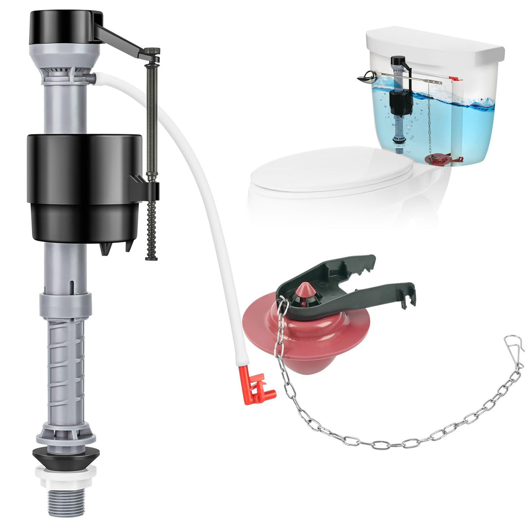 Houpeoro Universal Toilet Flusher Replacement Kit, Toilet Fill Valve and 2-Inch Flapper Replacement Kit, Toilet Repair Kit Inside Tank, Adjustable, Quiet and Easy to Install (1-Pack)