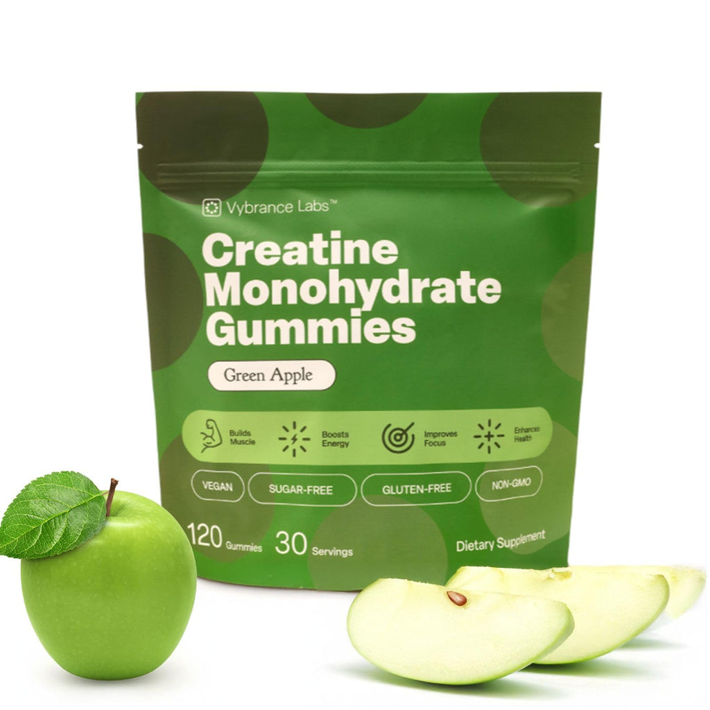 Creapure Creatine Gummies 5g + Taurine & B12 - Sugar-Free, Vegan, Gluten-Free - Green Apple - 120 Count (30 Servings) for Strength, Energy & Focus