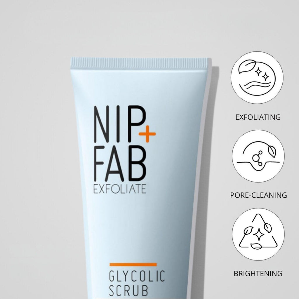 Nip + Fab Glycolic Fix Scrub (2.5 fl oz) – 3% Glycolic Acid 3-in-1 Facial Exfoliator – Brightening AHA Face Scrub with Salicylic Acid for Smooth Radiant Skin