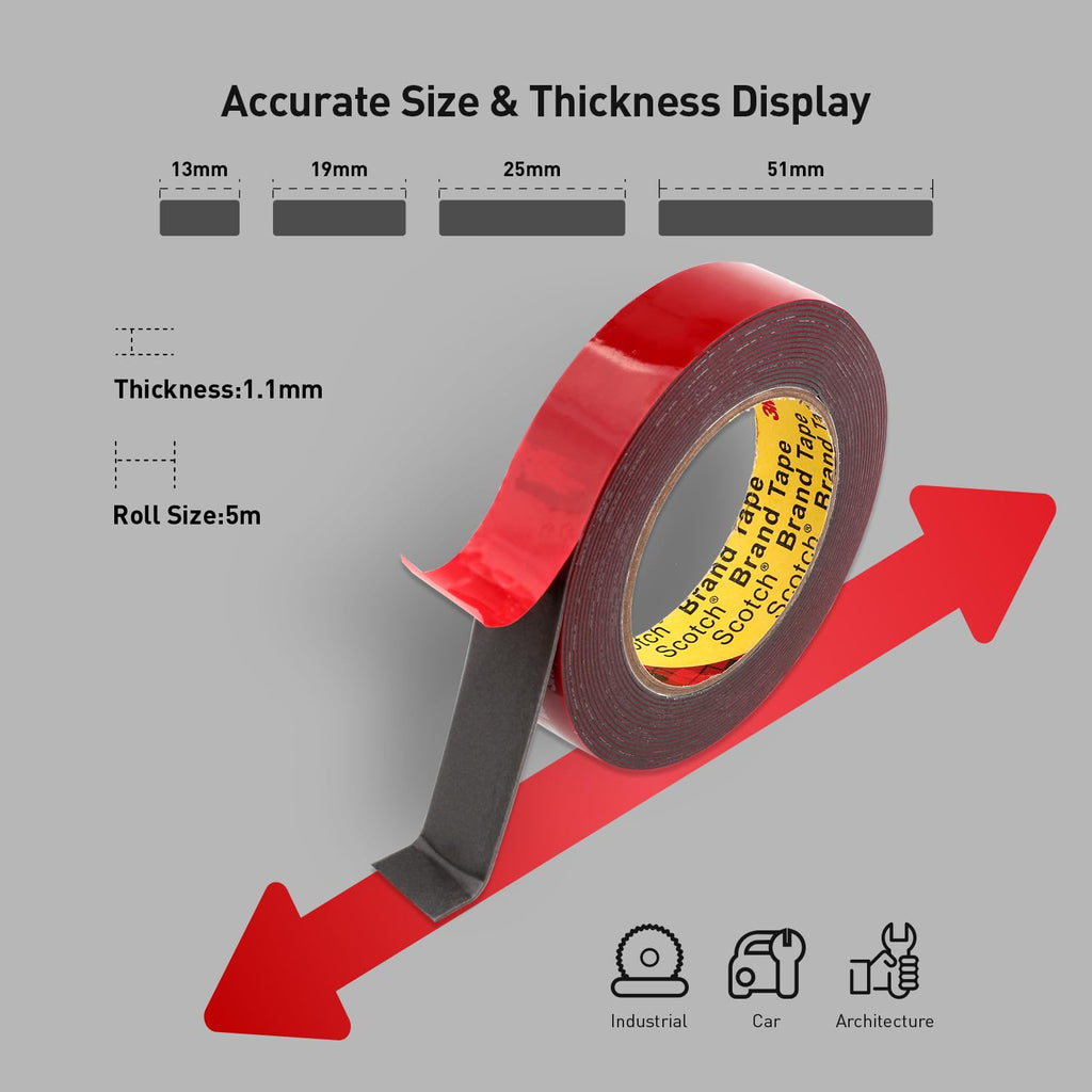 3M Heavy Duty 4611 Double Sided Tape 0.75" x 13.8 Ft Strong Adhesive Withstands 450°F Waterproof Foam Mounting Tape for Home Office Deco Automotive Metal Glass Bonding (Pack of 2)