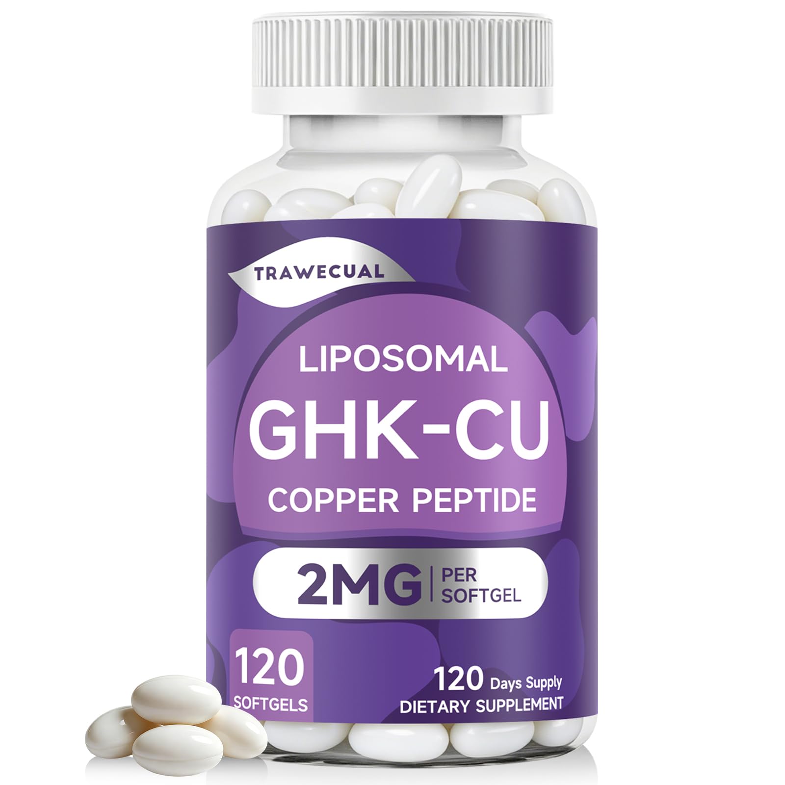 Trawecual GHK-Cu Peptide Hair Softgels – 2mg GHK-Cu with Liposomal Delivery – Beauty Support for Skin, Hair & Collagen – Easy-to-Swallow Plant-Based Softgels