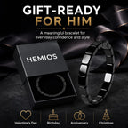 Hemios Hematite Bracelet for Men, Natural Stone Beads, Stretch Fit
