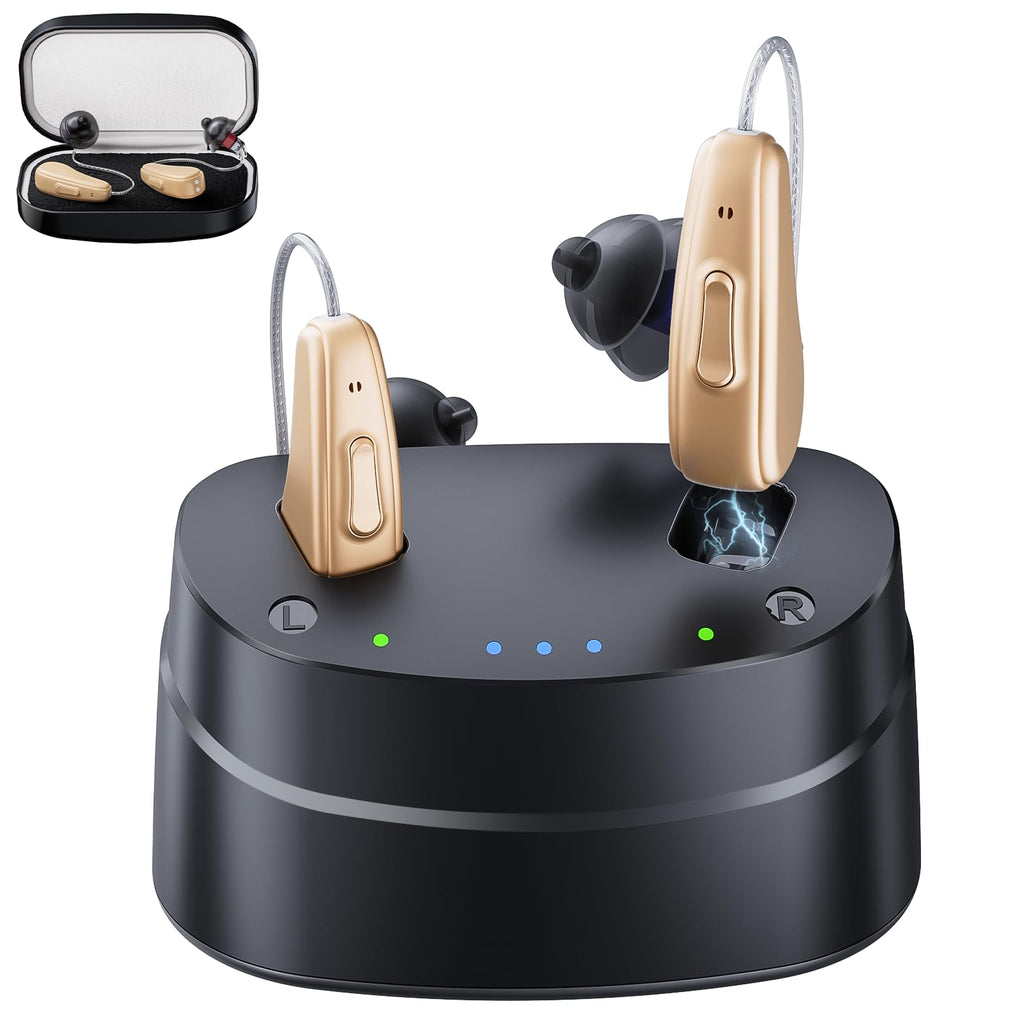 Hearing Aids, Hearing Aids for Seniors, Rechargeable Hearing Aid with Noise Cancellation, 5-Level Button Volume Control, OTC Hearing Amplifier for Moderate Hearing Loss, Clear Sound