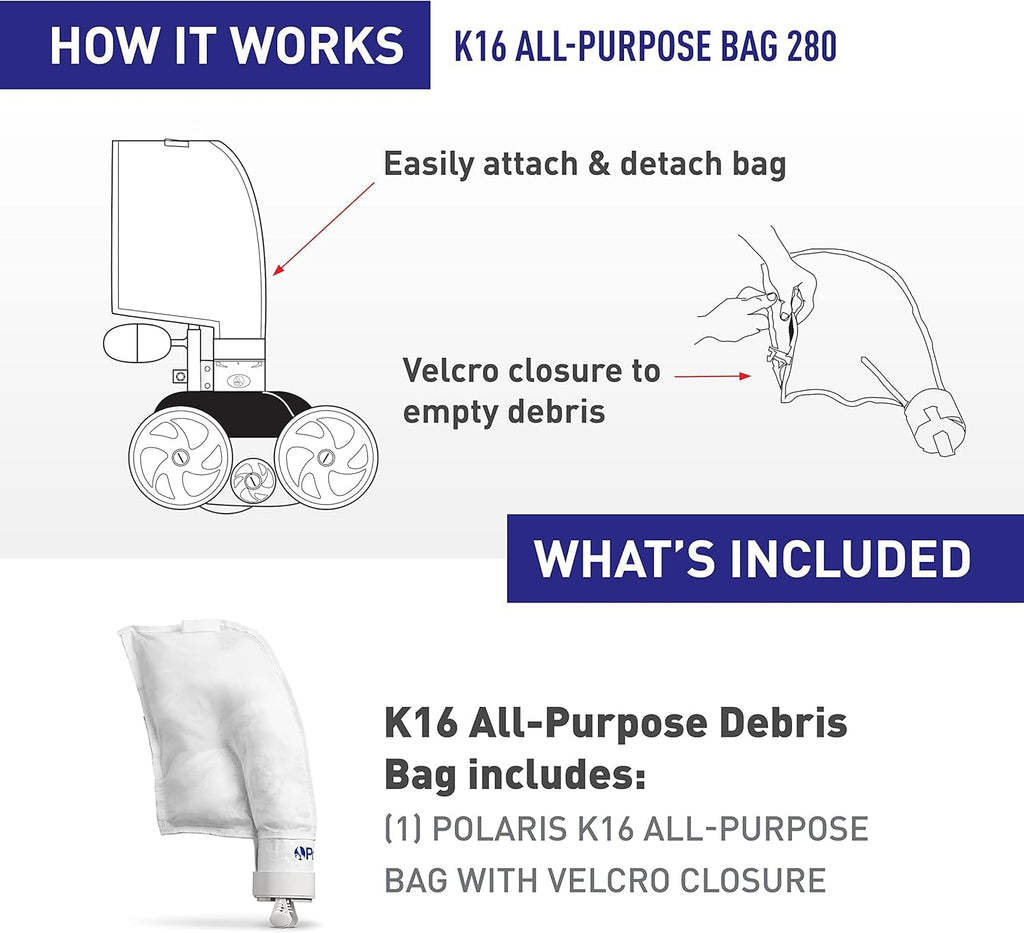 Polaris Genuine Parts K13 All-Purpose Zipper Replacement Debris Bag, for Automatic Pressure Pool Cleaner Vac-Sweep 280