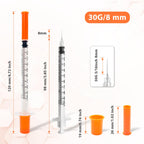 100 Pack Syringes with Needle, U-100 1ml 30G 5/16" 8mm Syringe