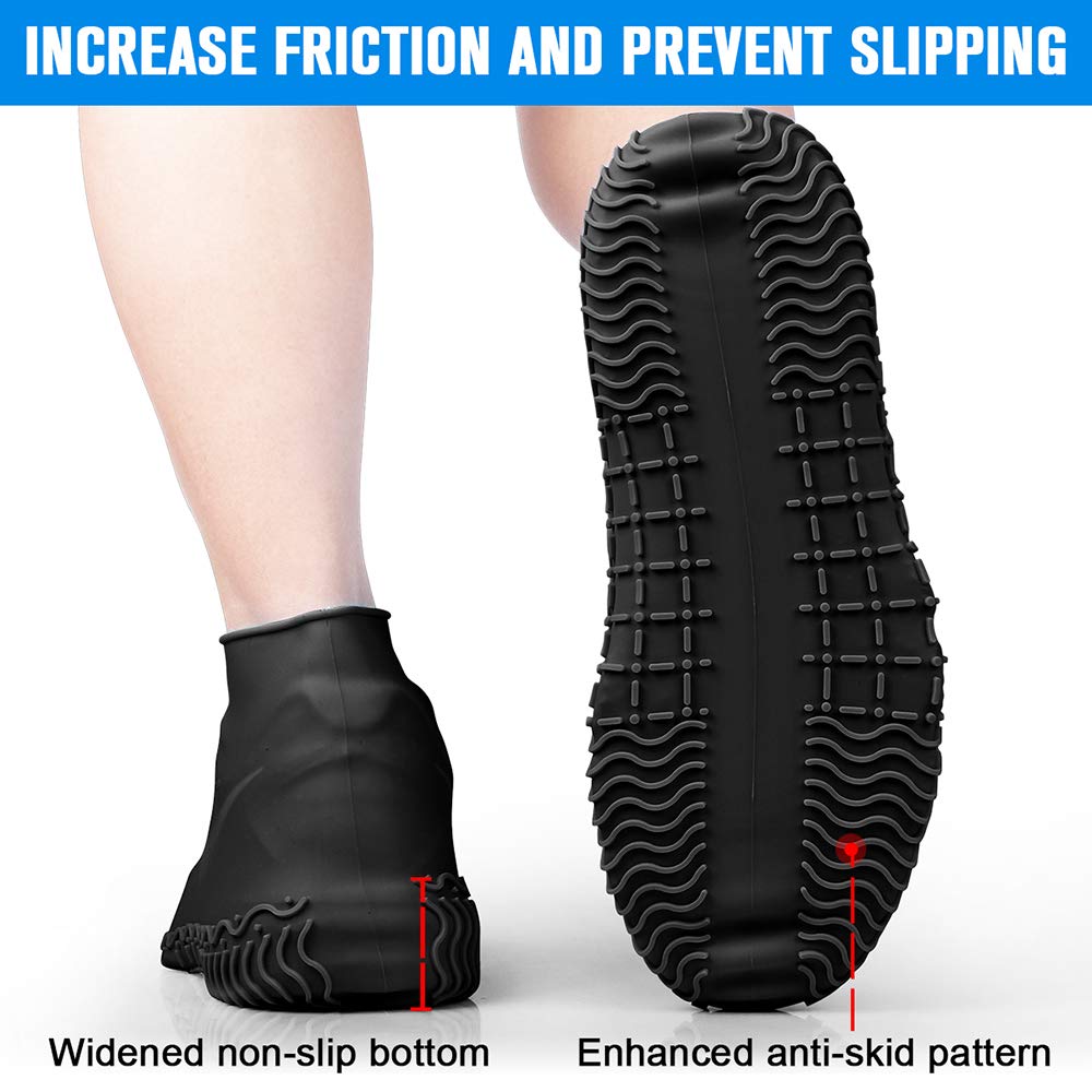 Shiwely Silicone Waterproof Shoe Covers, Upgrade Reusable Overshoes with Zipper, Resistant Rain Boots Non-Slip Washable Protection for Women, Men (XL (Women 11-13, Men 9.5-13), Black)
