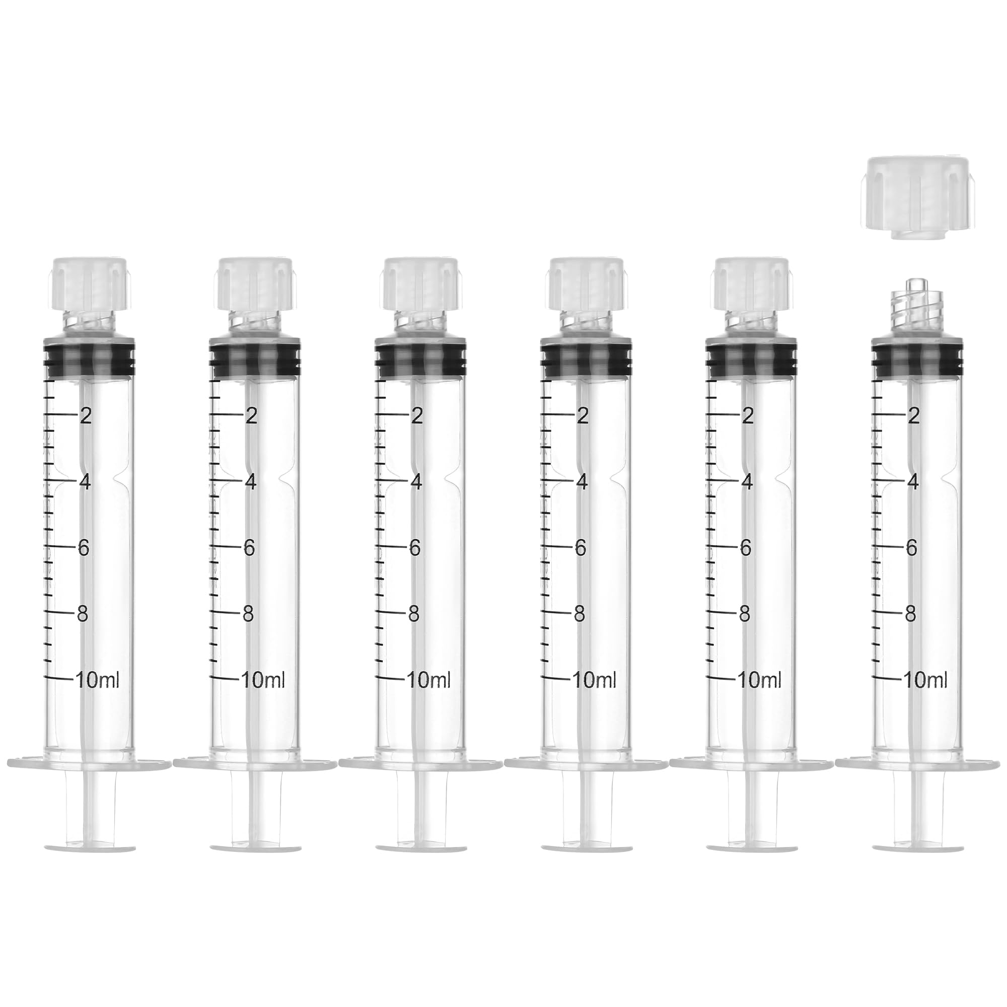 50Pack 10ml/cc Luer Lock Syringe without Needle, Plastic Syringe with Caps for Liquid, Sterile Individually Wrapped