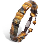 GALKCRST Tiger Eye Bracelets Men Yellow Blue Stone, Adjustable, Bone Beads
