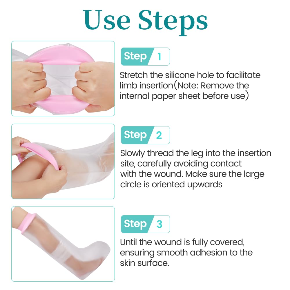 mosago Waterproof Cast Covers for Shower Leg, Soft Comfortable full Leg Protector for Shower Adult, Keep Wound/Bandage Dry Bath, Broken Legs/Knee/Foot/Ankle, Reusable Wound Care Supplies (Pink)