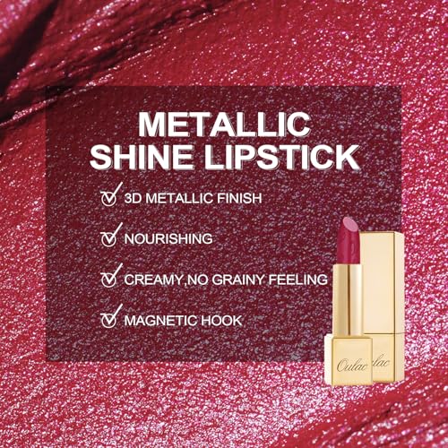 Oulac Matte Lipstick with Metallic Shine, Comfortable Creamy Texture, Smooth No Grainy Feeling, Vegan & Gluten Free, Full-Coverage Lip Colour 4.3 g, GM15 She's A Lover