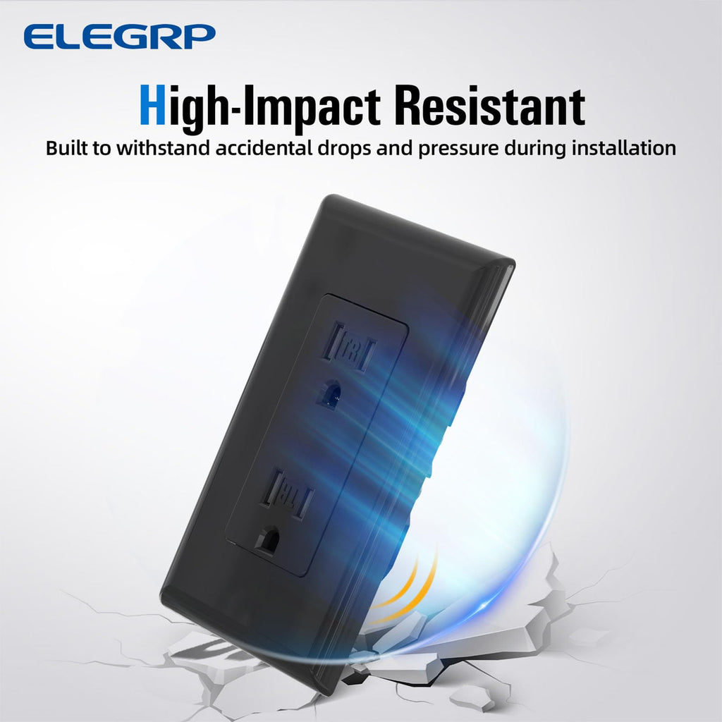 ELEGRP Decorator Wall Receptacle Outlet, Tamper Resistant 15A 125V Standard Electrical Wall Outlet, Residential Grade, Self-grounding, with Screwless Wall Plate, UL (50 Pack, Glossy Black)
