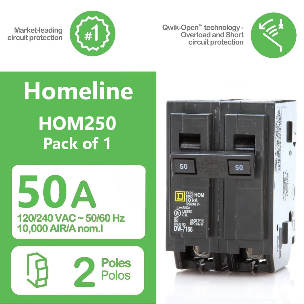 FalconSupply Genuine Square D HOM250 50 Amp Double Pole Circuit Breaker Kit