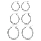 3 Pairs Sterling Silver Hoop Earrings Small Hoops for Women 15/20/25mm