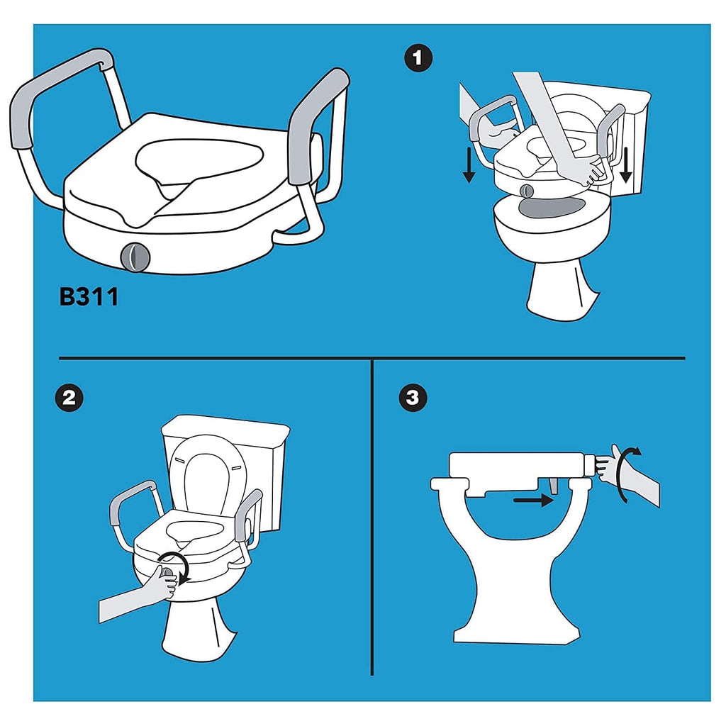 Carex E-Z Lock Raised Toilet Seat With Handles, 5" Toilet Seat Riser with Arms, Handicap Raised Toilet Seat For Seniors and Elevated Toilet Seat