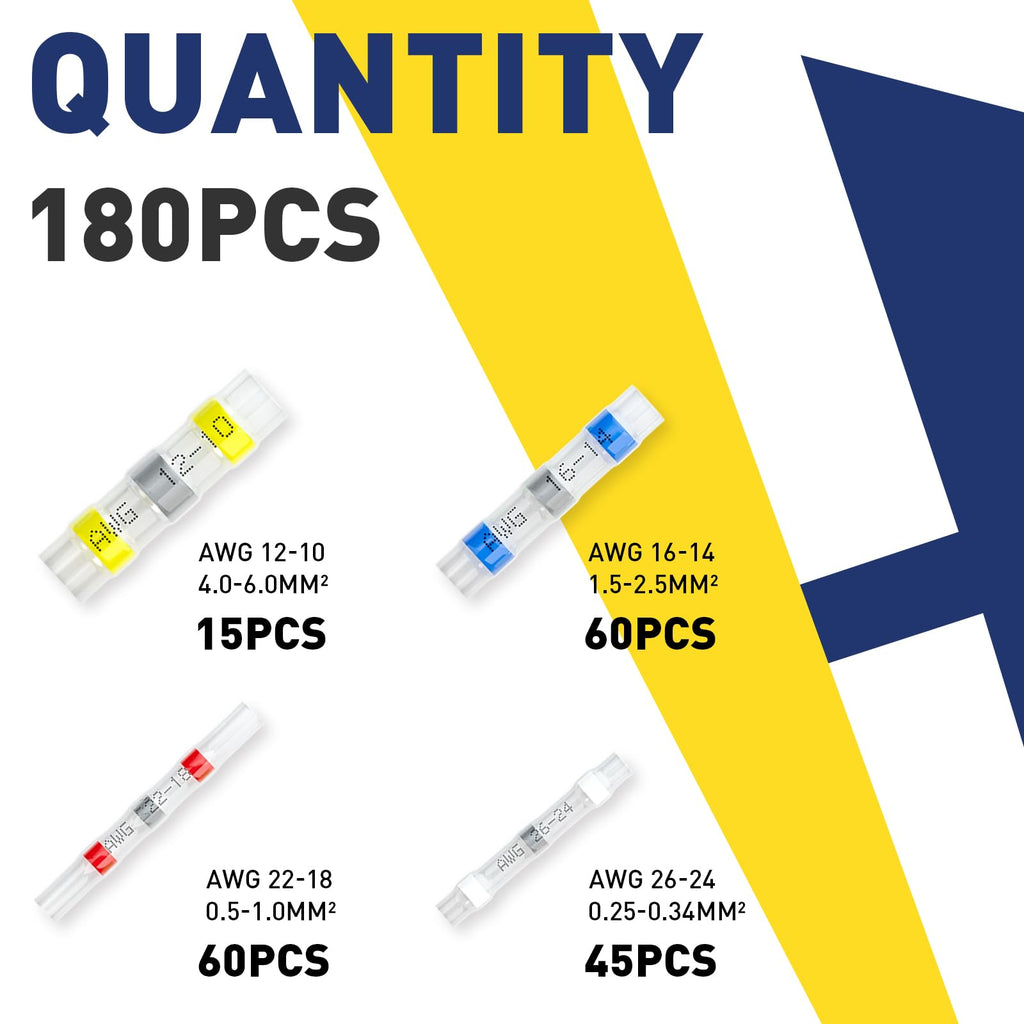 haisstronica 180PCS Solder Seal Wire Connectors-Waterproof Solder Wire Connectors kit-Heat Shrink Butt Connectors for Marine,Watercraft,Electrical,Electronics,Aircraft,Boat,Truck,Stereo,Joint