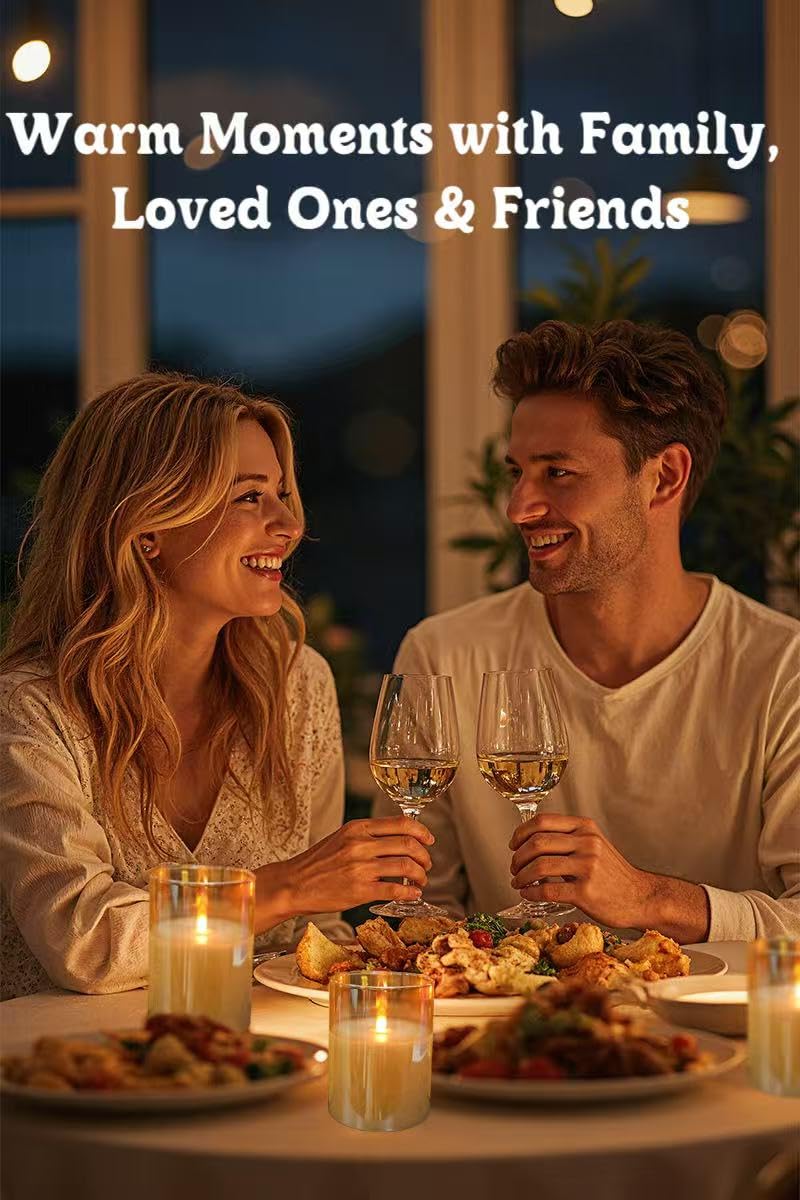 200 Hours Glass Rechargeable Flickering Flameless Candles with Remote3