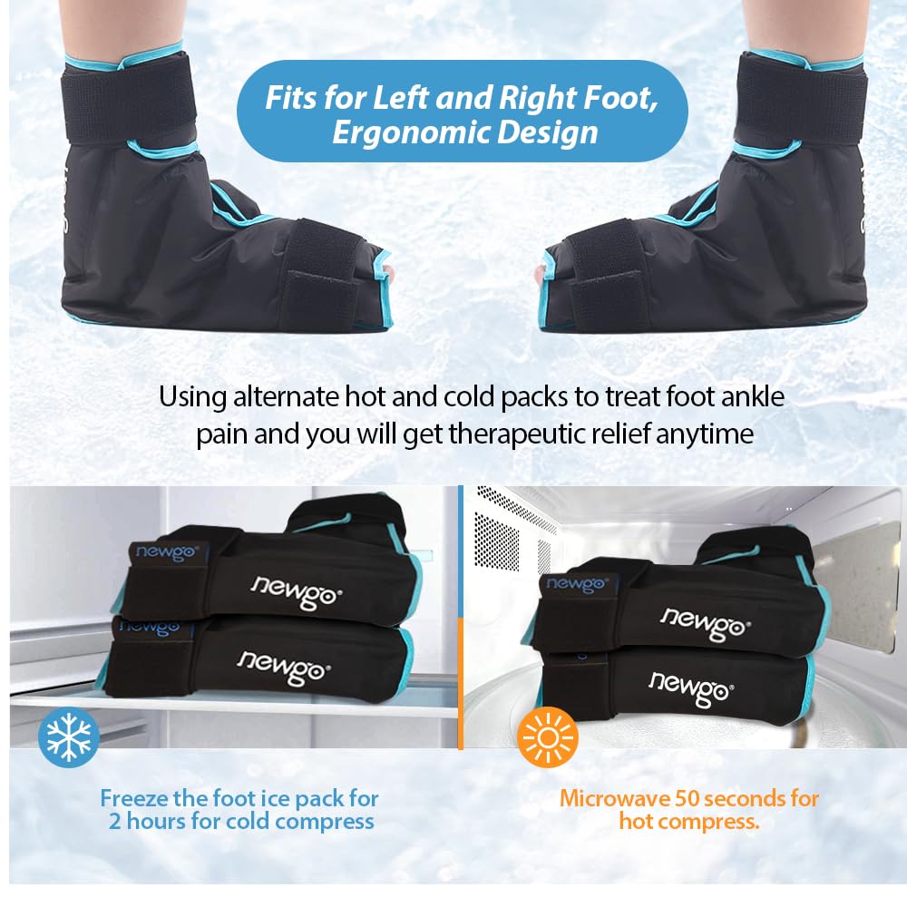 NEWGO Ice Pack Foot Ankle Ice Pack Wrap for Plantar Fasciitis, Foot Surgery Recovery, Hot Cold Therapy Ice Boot for Bunions, Ankle Injury, Swelling, Burning Feet - 2 Pack Black