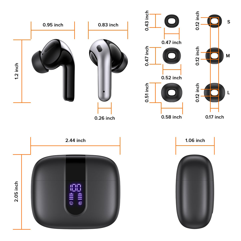 TAGRY Bluetooth Headphones True Wireless Earbuds 60H Playback LED Power Display Earphones with Wireless Charging Case IPX5 Waterproof in-Ear Ear buds with Mic for TV Smart Phone Laptop Computer Sports