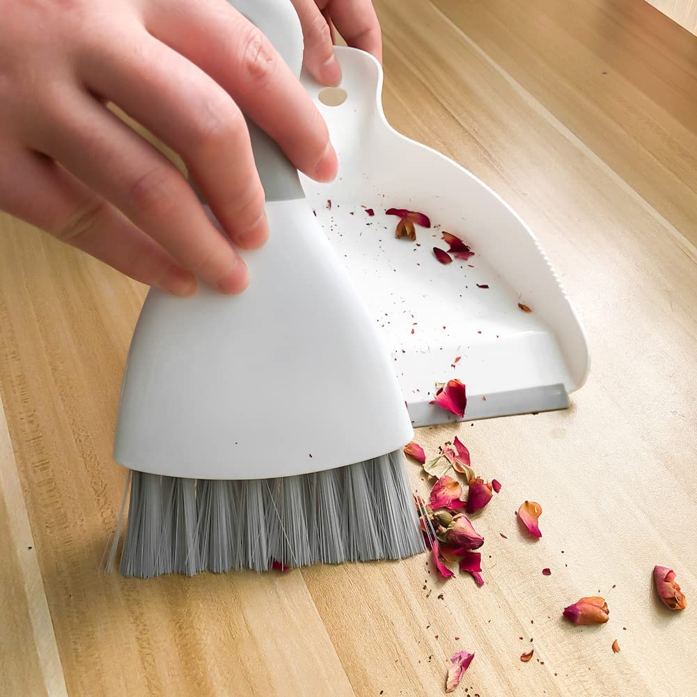 Small Hand Dust Pan and Brush - Small Broom and Dustpan Set, Mini Broom and Dustpan, Compact Dustpans and Brush for Home Cleaning, Sofa, Desk, Guinea Pig Cage, Cat Litter, etc. (Gray 3 Set)
