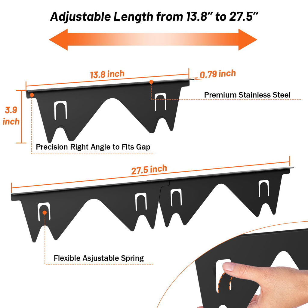 Stainless Steel Stove Gap Covers (2PCS),Stove Gap Filler,Range Trim Kit,Stove Guard for Kitchen Oven Gap Between Stovetop and Counter,Easy Clean Heat Resistant,Adjustable Length 13.8'' to 27.5'',Black