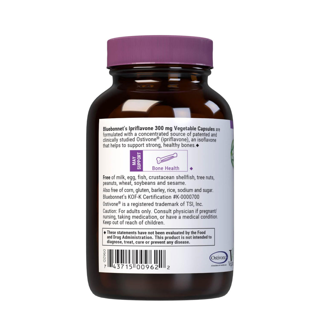 BlueBonnet Nutrition Ipriflavone 300mg – for Bone Health* – Ostivone Source - Non-GMO, Vegan, Kosher Certified, Gluten-Free, Soy-Free, Dairy-Free – 60 Vegetable Capsules, 60 Servings
