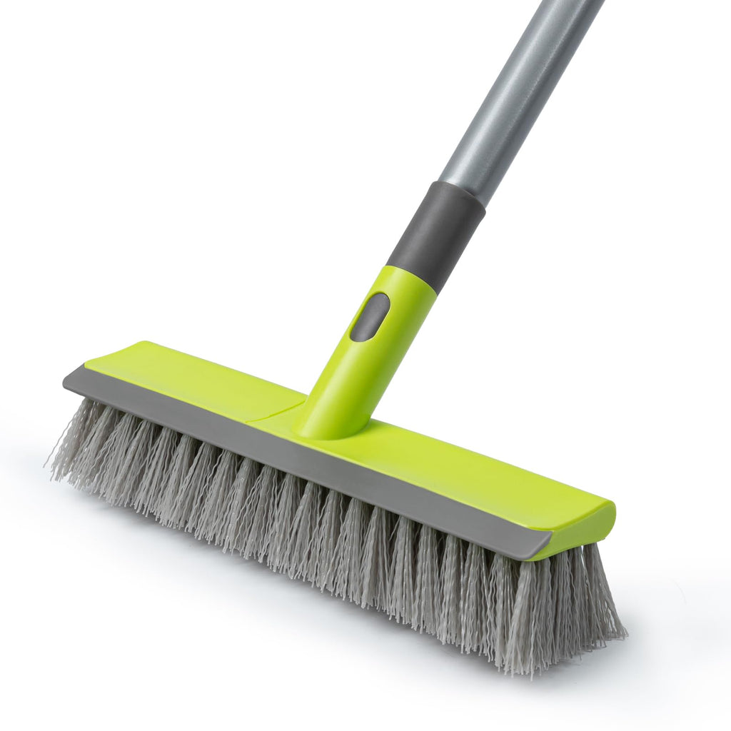 Floor Scrub Brush 2 in 1 Scrape and Stiff Bristle Deck Brush for Cleaning Concrete, Patio, Garage, Kitchen, Carpet and Bathroom 57" Long Handle
