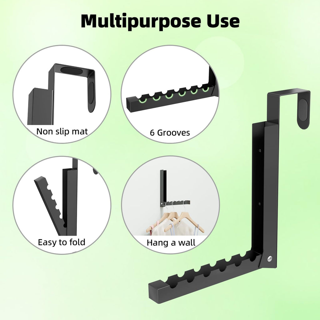 BAKON Over The Door Hanger Folding Clothes Drying Rack, Folding Hanging Coat Rack for Indoor Laundry Room Compact Small Space Foldable Portable Clothing Hanger Hook Collapsible- 2 Pack(Black)