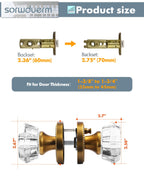 SORWDUERM Antique Brass Door Knobs Crystal Door Knob Interior Privacy Door Knob for Bedroom and Bathroom Glass Door Knob,Zinc Alloy 1 Pack