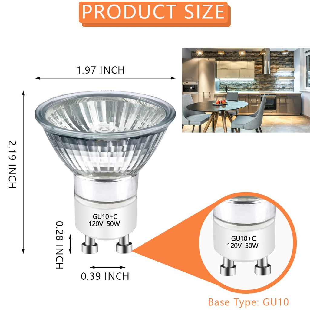 GU10 Halogen Bulb 120v 50w Warmer Bulbs, 2800k Warm White gu10 Dimmable for Candle Warmer, Scent Wax Burner, Fragrance Melt, Warming Bulb Pack of 6