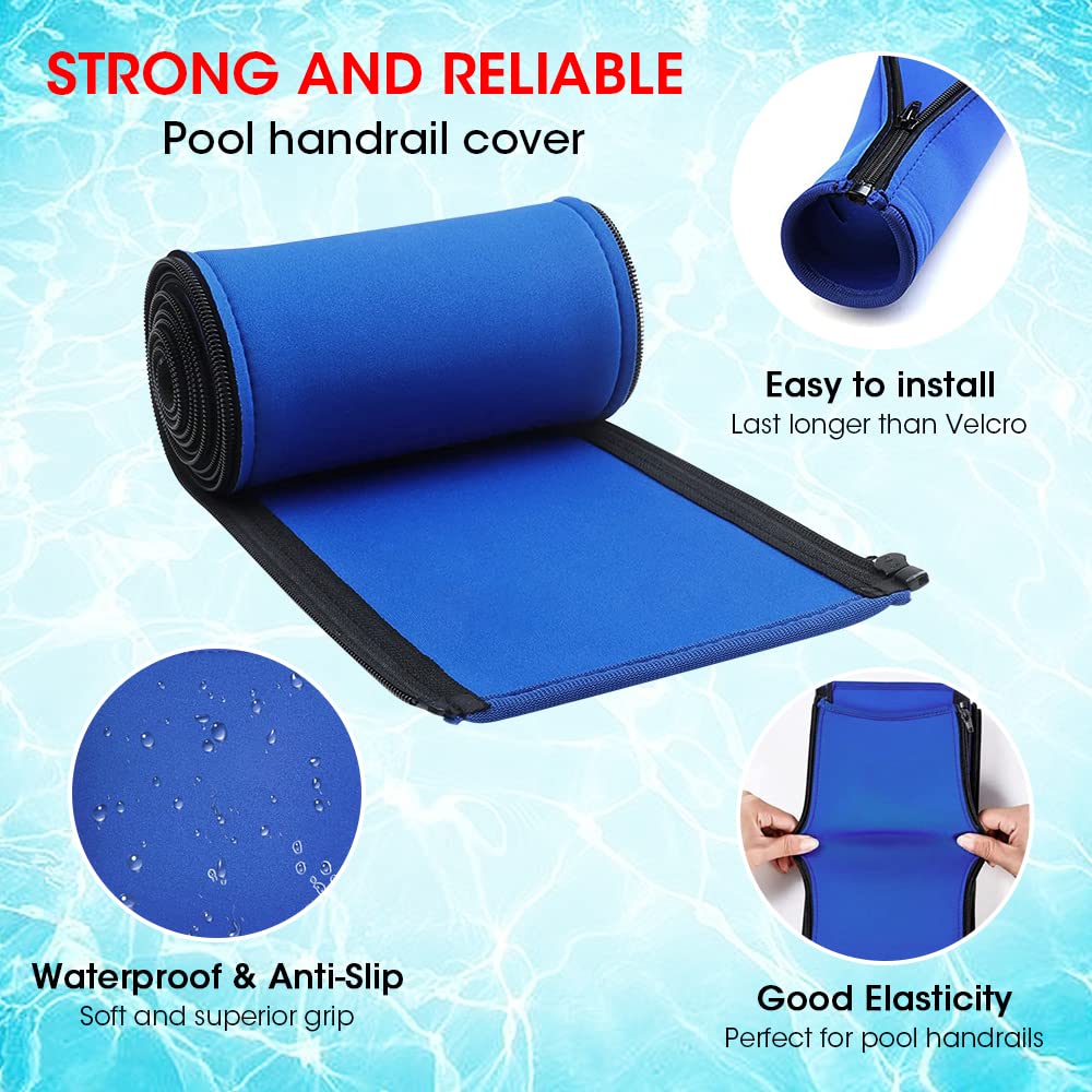 Pool Handrail Cover, 8 Feet Swimming Pool Hand Railing Covers with Zipper Non Slip Anti-Scald Safety Rail Grip Handles Sleeve for Swimming Pools Inground Ladder Hand Rail Grips-Blue