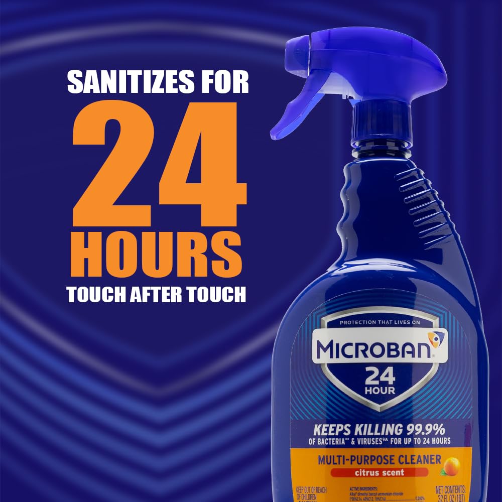 Microban 24 Hour Multi-Purpose Cleaner, Sanitizing and Disinfectant Spray, Fresh Scent, 32 Ounce (Pack of 2)2