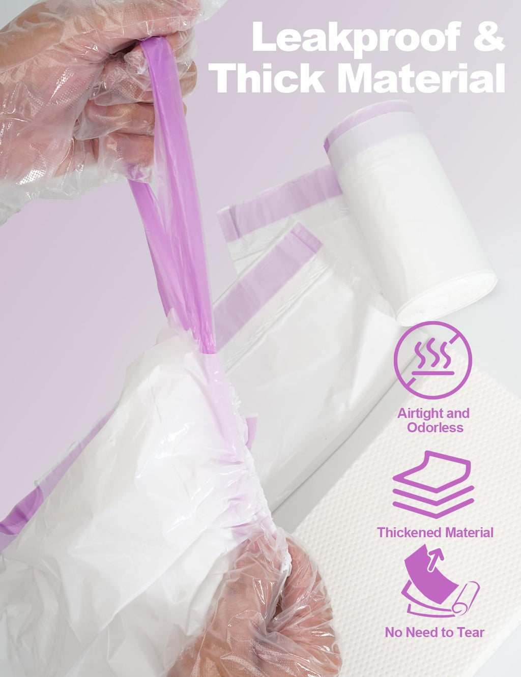 50 Count Beside Commode Liners with Absorbent Pads - Set with 50 Disposable Bags, 50 Pads and 100 Gloves, Lavender Scented, Universal Fit for Toilet Seats, Portable Toilets & Camping Use