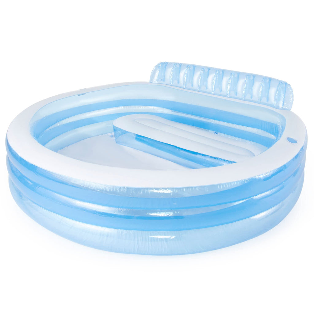 INTEX Swim Center Inflatable Family Lounge Pool: Built-In Bench – Cup Holder – 156 Gallon Capacity – 90" x 86" x 31" – Blue
