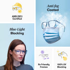 Stoggles Square Z87.1 Certified Polycarbonate Safety Glasses, Scratch & Shatter-Proof, Blue-Light & UV Blocking Lens, Top & Side Shields, Anti-Fog Dip Coated, Durable, Protective & Stylish Eyewear