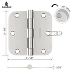AmzGod Door Hinges Brushed Nickel - 42 Pack Nickel Door Hinges 3.5 Inch Rounded Interior Satin Nickel Door Hinge with 5/8" Radius - Flat Iron Residential Standard 3 1/2 Inches Silver Door Hardware