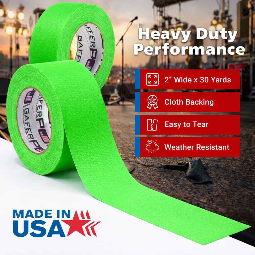 Gaffer Power Fluorescent Green Gaffer Tape 2 Inch x 30 Yards, USA Made