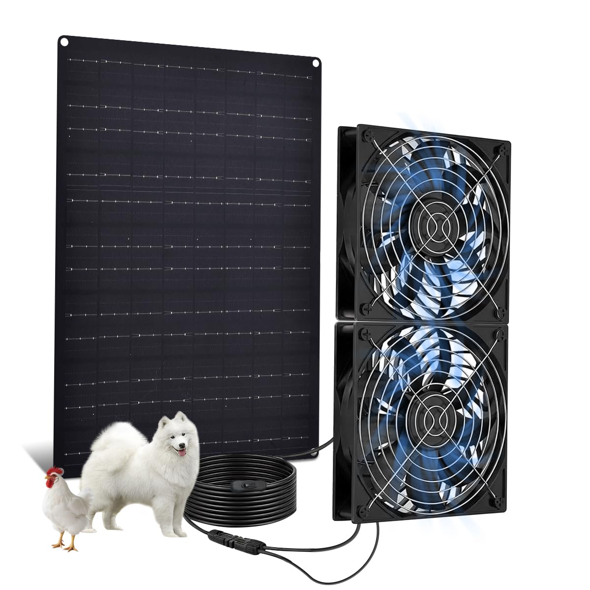 Solar Fan for Greenhouse 25W Solar Exhaust Fans Panel & 2-Pack, Solar Fan for Chicken Coop Intake or Exhaust Air Cooling Doghouses Pet House Air Ventilation and Circulation