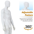 Kinfant 6Ft Male Mannequin Dress Form Display - Manikin Torso Stand Realistic Full Body Mannequin for Retail Clothing Shops, Halloween Christmas Cosplay, White