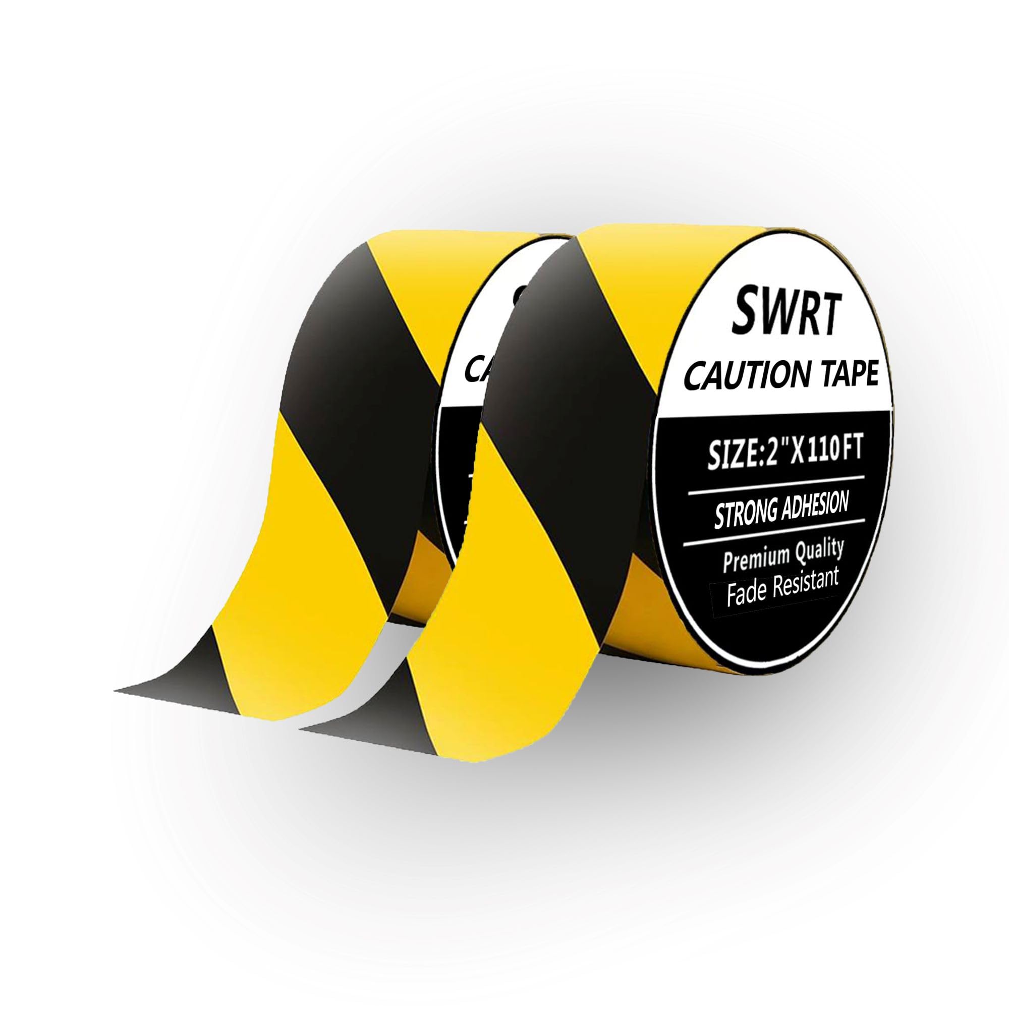 SWRT 2 Roll 2 Inch x 110FT Black & Yellow Hazard Tape Warning Safety Stripe Tape for Floor Marking, Strong Adhesive Wear Resistance Warterproof Caution Tape Roll Ideal for Walls, Floors(2 Roll)