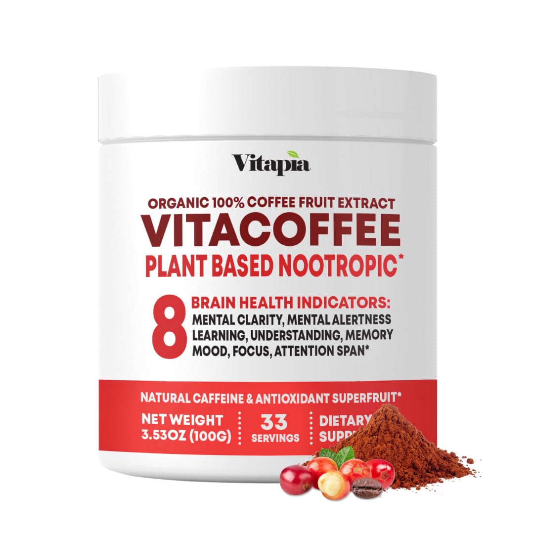 Vitapia Vitacoffee Caffeine Coffee Fruit Powder for Energy, Memory, Focus, Antioxidant, Metabolism, Skin Health Support - 100g & 33 Day Supply - Non-GMO, Gluten-Free, Vegan Supplement