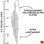 Floating Feathers Dangle Earrings - Silver Tone Long Hanging Leaf Drops