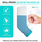 MedVance- Urinals for Men 1000ml with Glow in The Dark Spill Proof Pop Cap Lid, Plastic Pee Bottles for Men, Male Urinals, Pee Container Men, Portable Urinal for Car, Elderly & Incontinence (2 Pack)