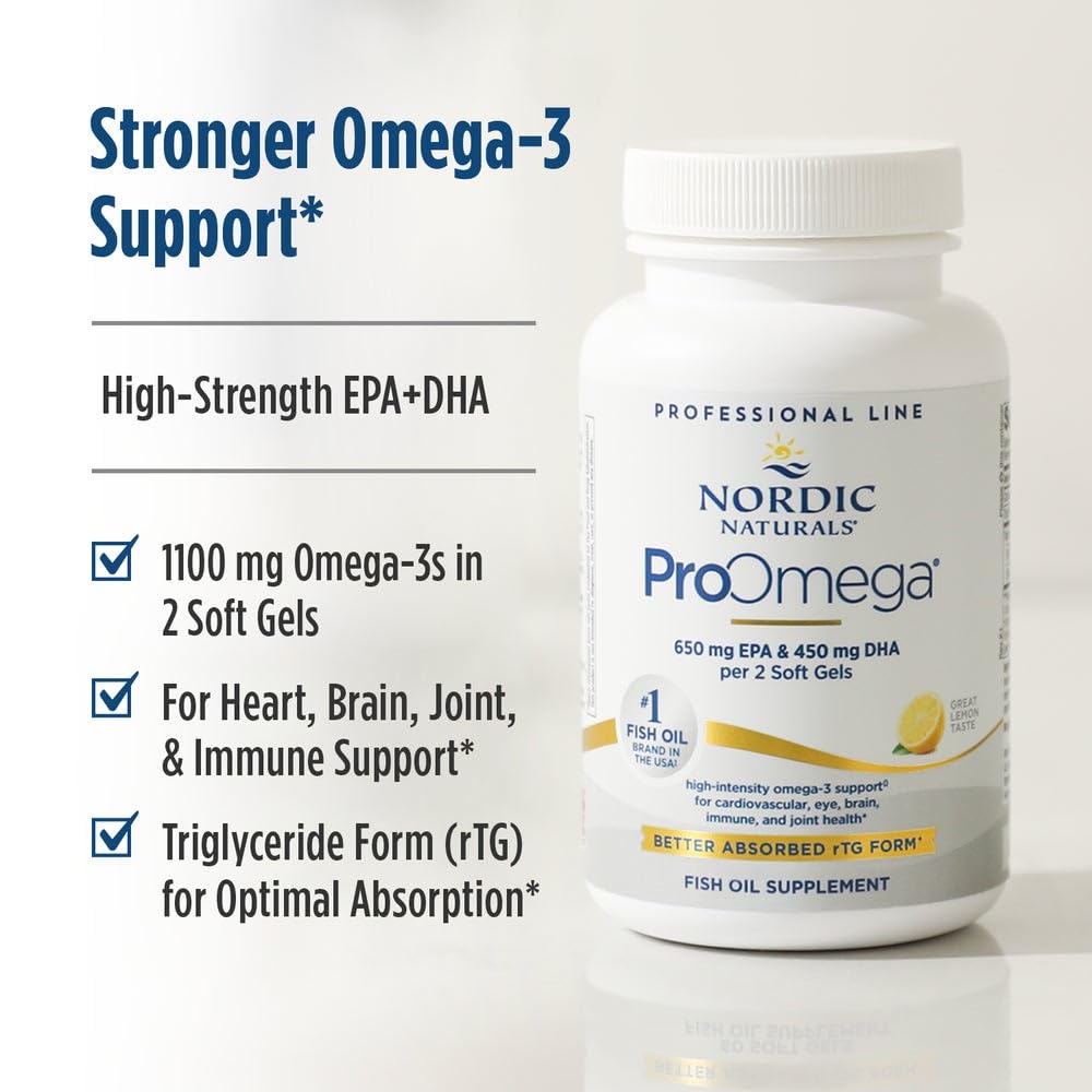 Nordic Naturals ProOmega, Lemon Flavor - 180 Soft Gels - 1280 mg Omega-3 - High-Potency Fish Oil with EPA & DHA - Promotes Brain, Eye, Heart, & Immune Health - Non-GMO - 90 Servings