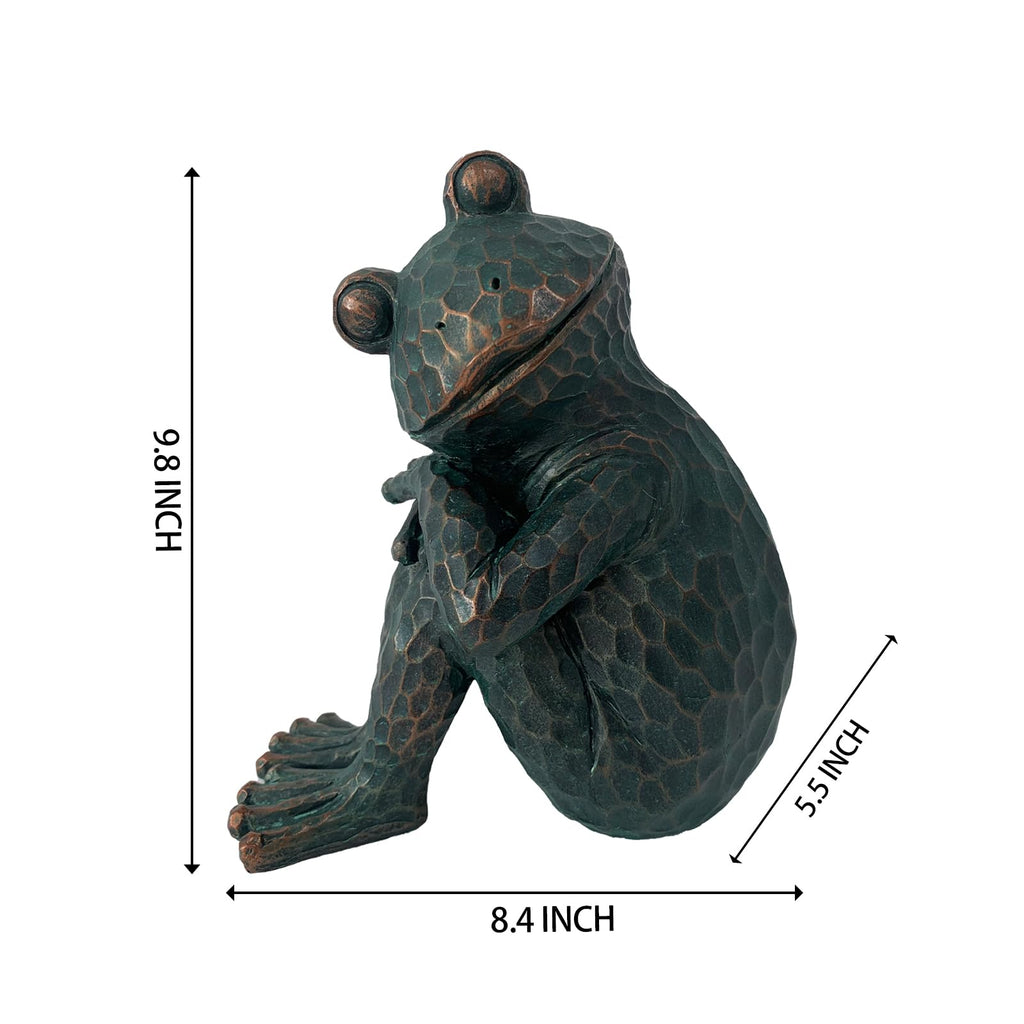 ResinHaven Vintage Verdigris Meditating Frog Garden Statue, 9.8" H