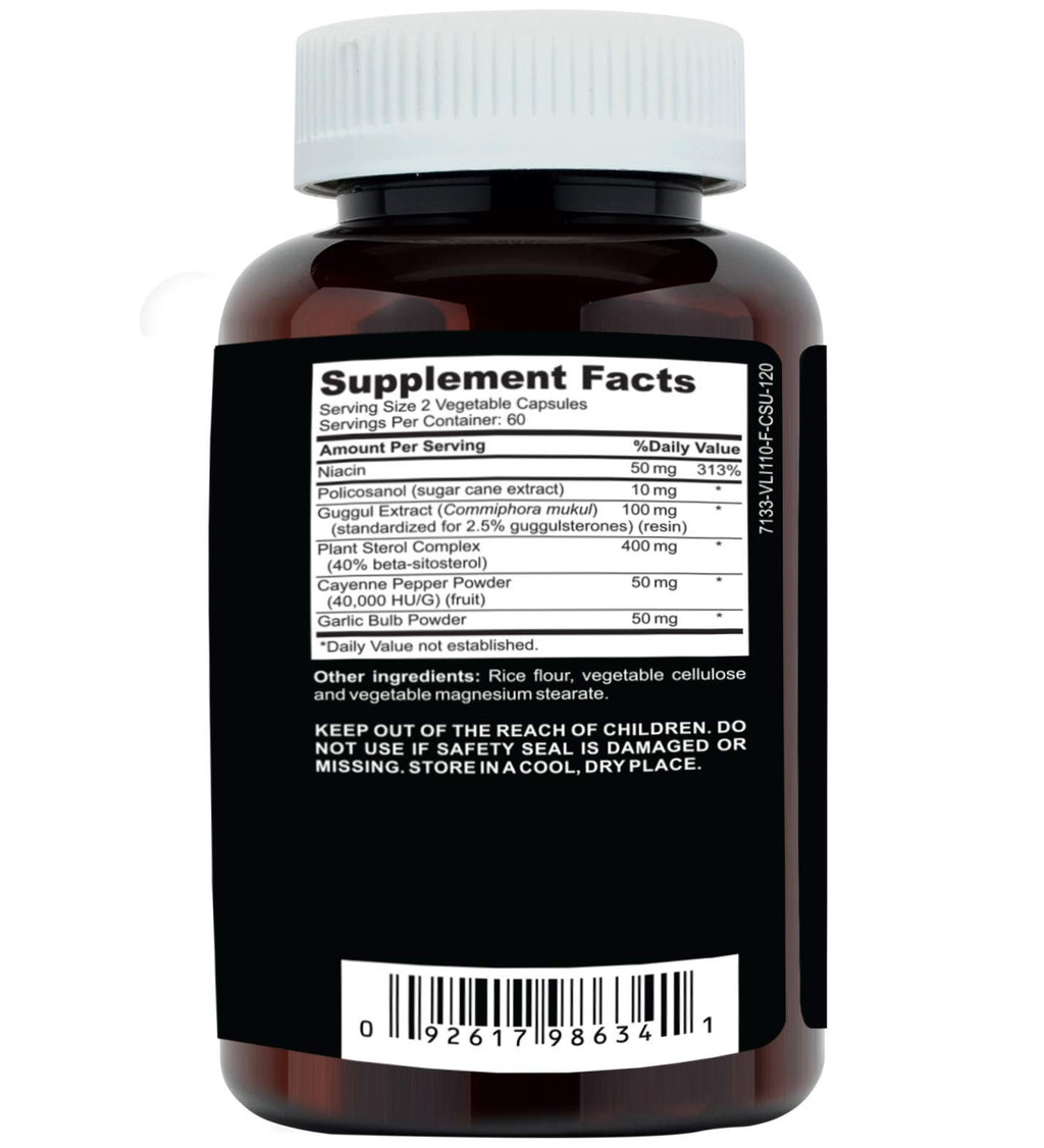 Clinical Daily Cholesterol Care Supplement. Vegan Cholesterol and Triglyceride Supplements. Plant Sterols Supplements Cholesterol Support with Guggul, Garlic, Niacin. 120 Capsules