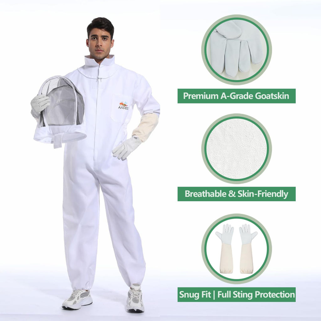 ANDES Sting Proof Bee Suit with Gloves & Fencing Veil, Size XXL(6'3"-6'5")