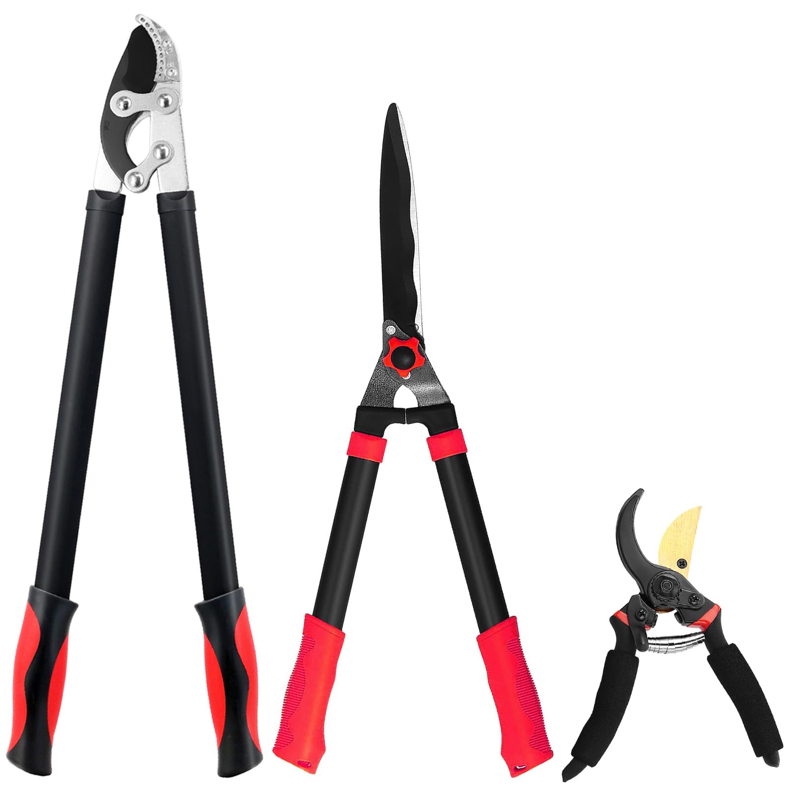 YRTSH Loppers Hedge Shears & Pruners Combo Set 3-Piece Hedge Clippers, Heavy Duty Tree & Shrub Care Kit for Yard, Lawn & Garden, Professional Branch Cutter Tree Trimmer for Indoor & Outdoor Gardening