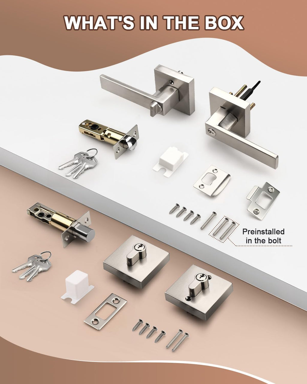 KNOBWELL 5 Pack Exterior Door Handle with Deadbolt, Brushed Nickel Entry Door Locksets with Deadbolt, Keyed Entry Handle with Lock and Key(Keyed Alike)