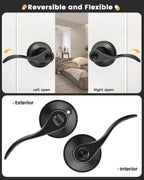 Gobrico 8 Pack Matte Black Privacy Bed/Bath Door Handle Levers, Reversible Keyless Wave/Drop Style Zinc Alloy Knob for Interior Doors